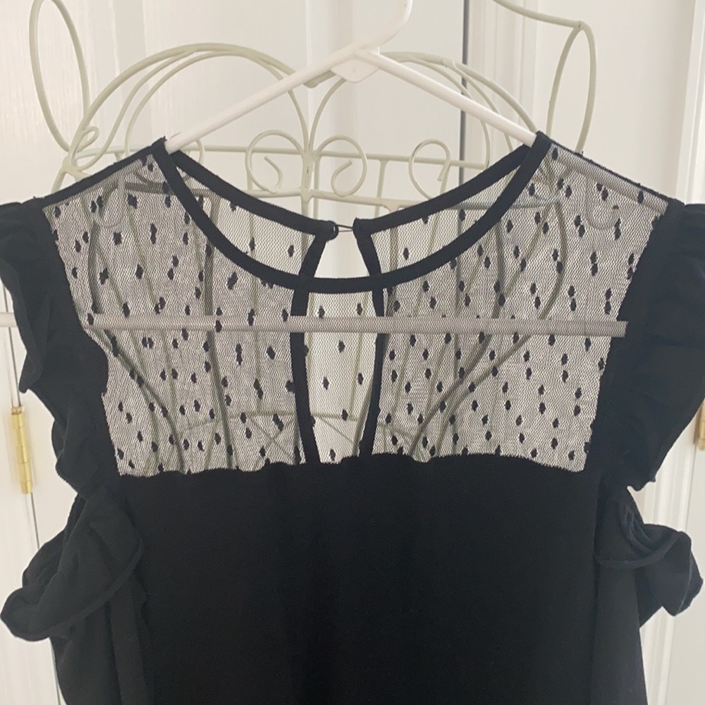 Express Open Shoulder Ruffle Sheer Top - Size XS - Picture 3 of 9